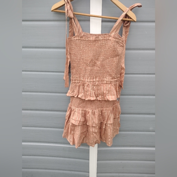 House of Harlow 1960 Desert Rose Corinne Shirred Ruffle Smocked Mini Dress XS - Picture 2 of 13